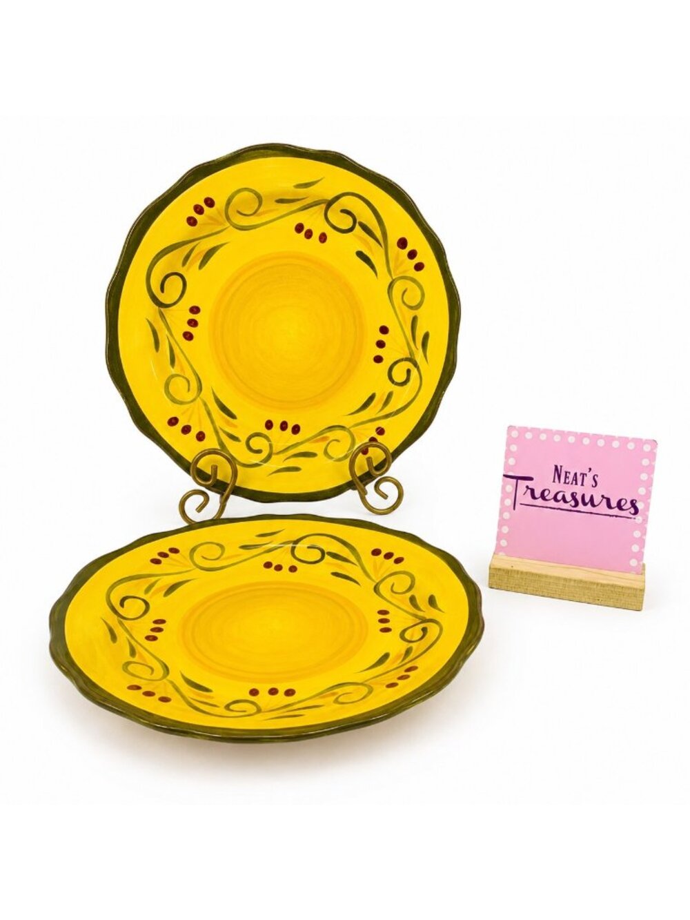 Home Trends ITALIAN VILLA  Berries Scrolls Yellow Green Trim Dinner Plate Set 2